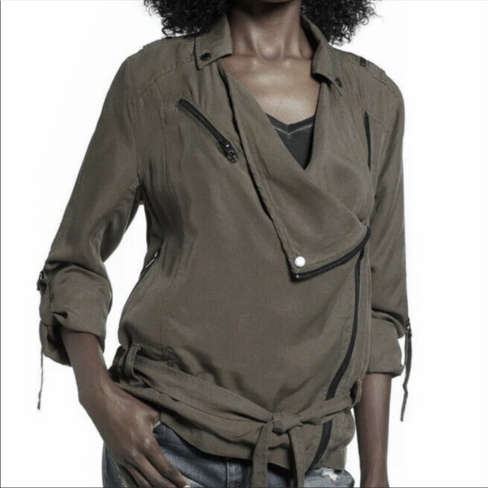 BLANK NYC Denim Roll Sleeve Drape Utility Jacket Olive Green Women Size Medium